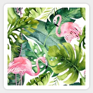 Watercolor Pink Flamingo + Tropical Foliage Pattern Sticker